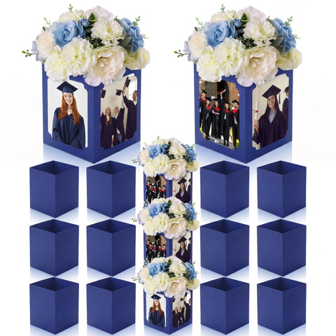 Spiareal blue graduation box centerpiece, front view for multi-angle photo displays