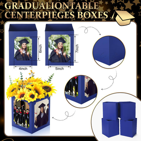 Spiareal blue graduation box centerpiece, side view highlighting compact design