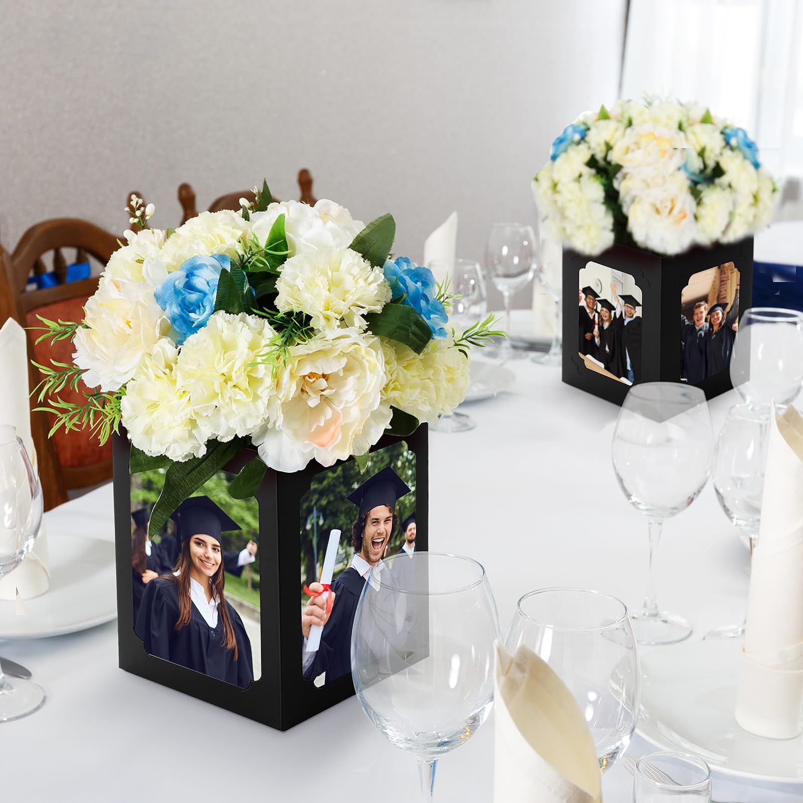 Spiareal graduation box on a table creates a polished party focal point