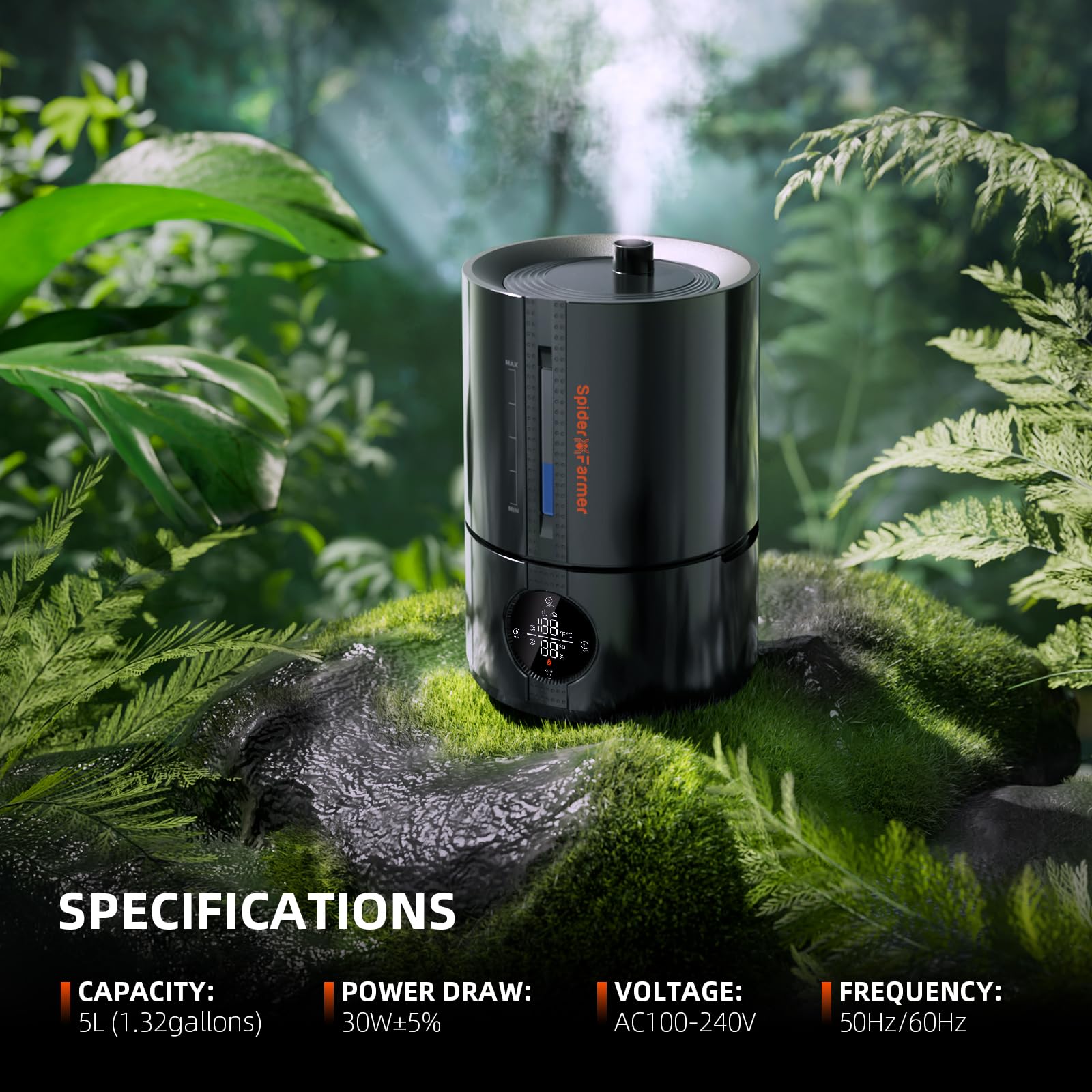 Spider Farmer humidifier in grow tent supporting greenhouse and mushroom tents