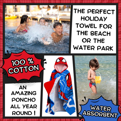 Spider-Man hooded towel is 100% cotton, highly absorbent for fast drying.