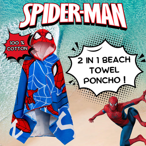 Spider-Man hooded towel with dress-up hood, sparks imaginative play and comfortable drying.