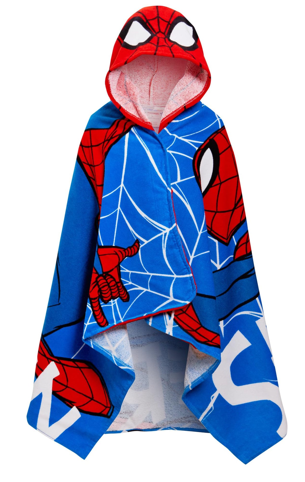 Spider-Man hooded towel with hero design, soft cotton for cozy beach or bath use.