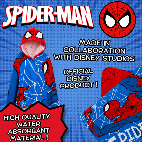 Spider-Man hooded towel shows pockets at corners for easy wrap and wear.