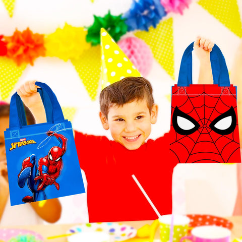 Spider-Man reusable mini tote, 8x7x3.25 inches, sturdy handles for gifts and treats.