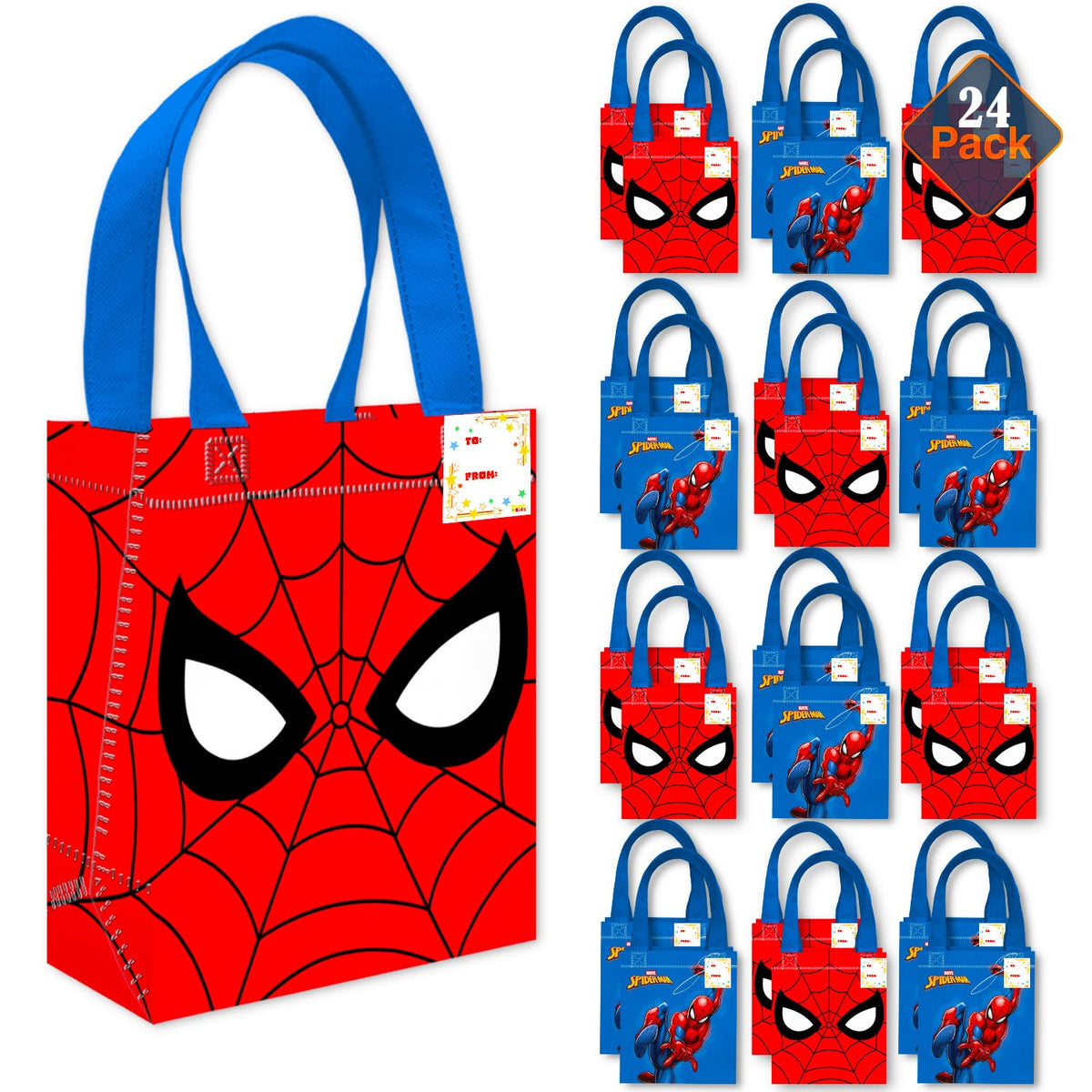 Spider-Man mini tote bag with dual-sided art, ideal for party favors and loot bags.