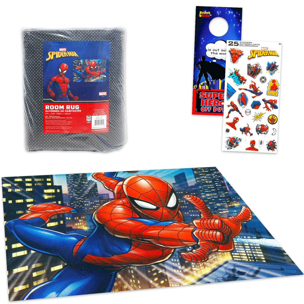 Marvel Spiderman rug 48x72in with detailed artwork for kids' room decor.