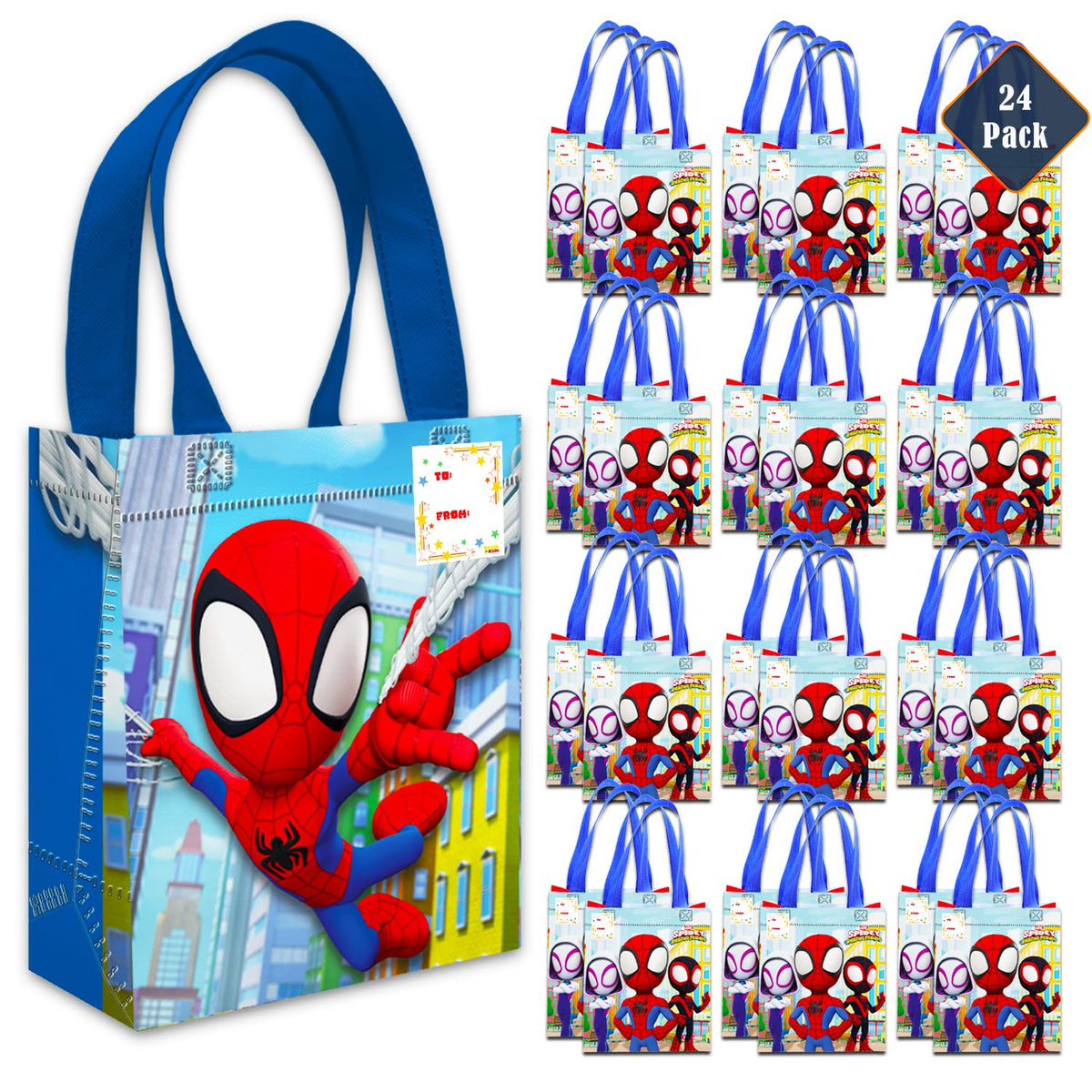 Spidey and His Amazing Friends party favor bags with vibrant artwork ideal for kid loot bags.