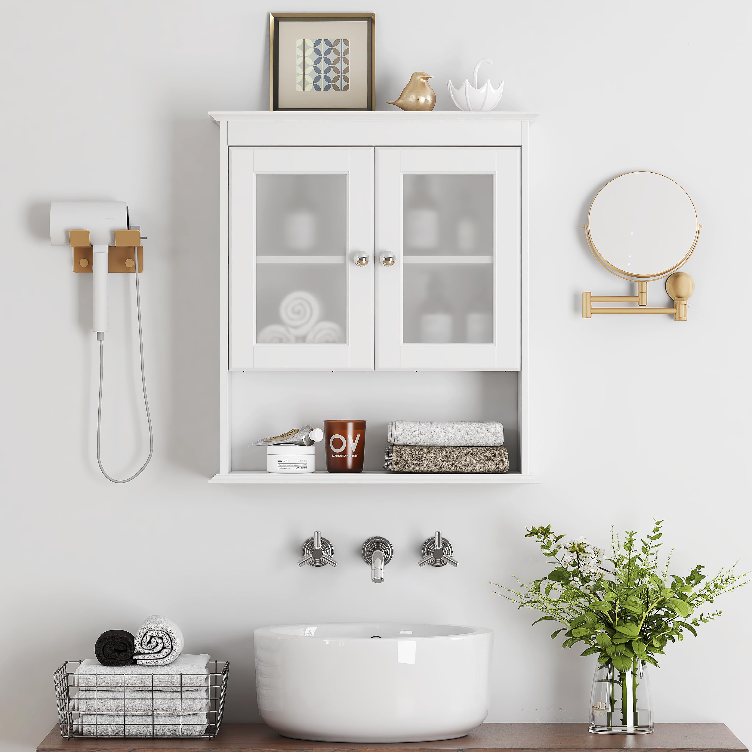 Spirich bathroom cabinet over toilet with adjustable shelves for varying storage needs.