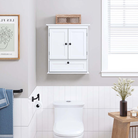 Spirich cabinet over toilet with door open for easy access to items.