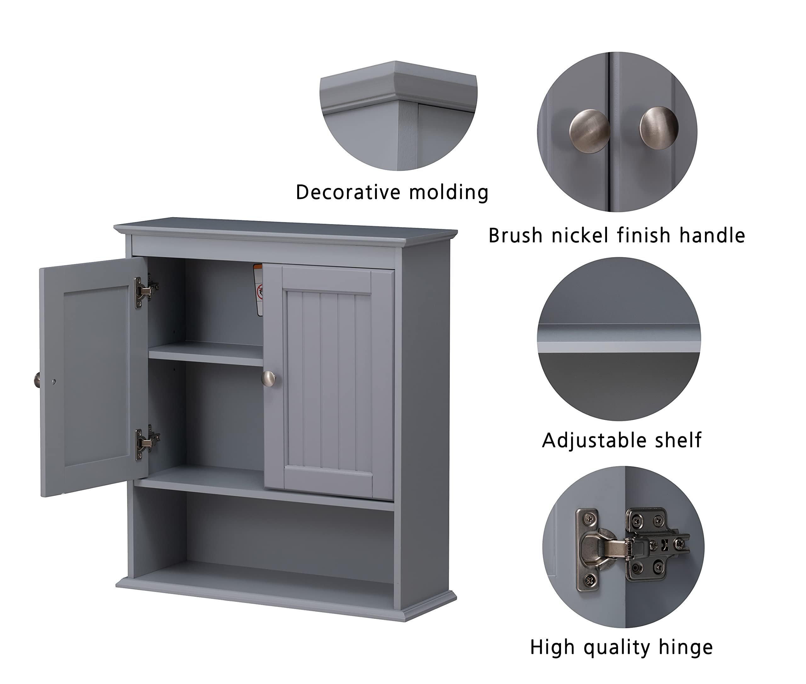 Spirich brushed nickel knobs detail on gray cabinet for a refined look.