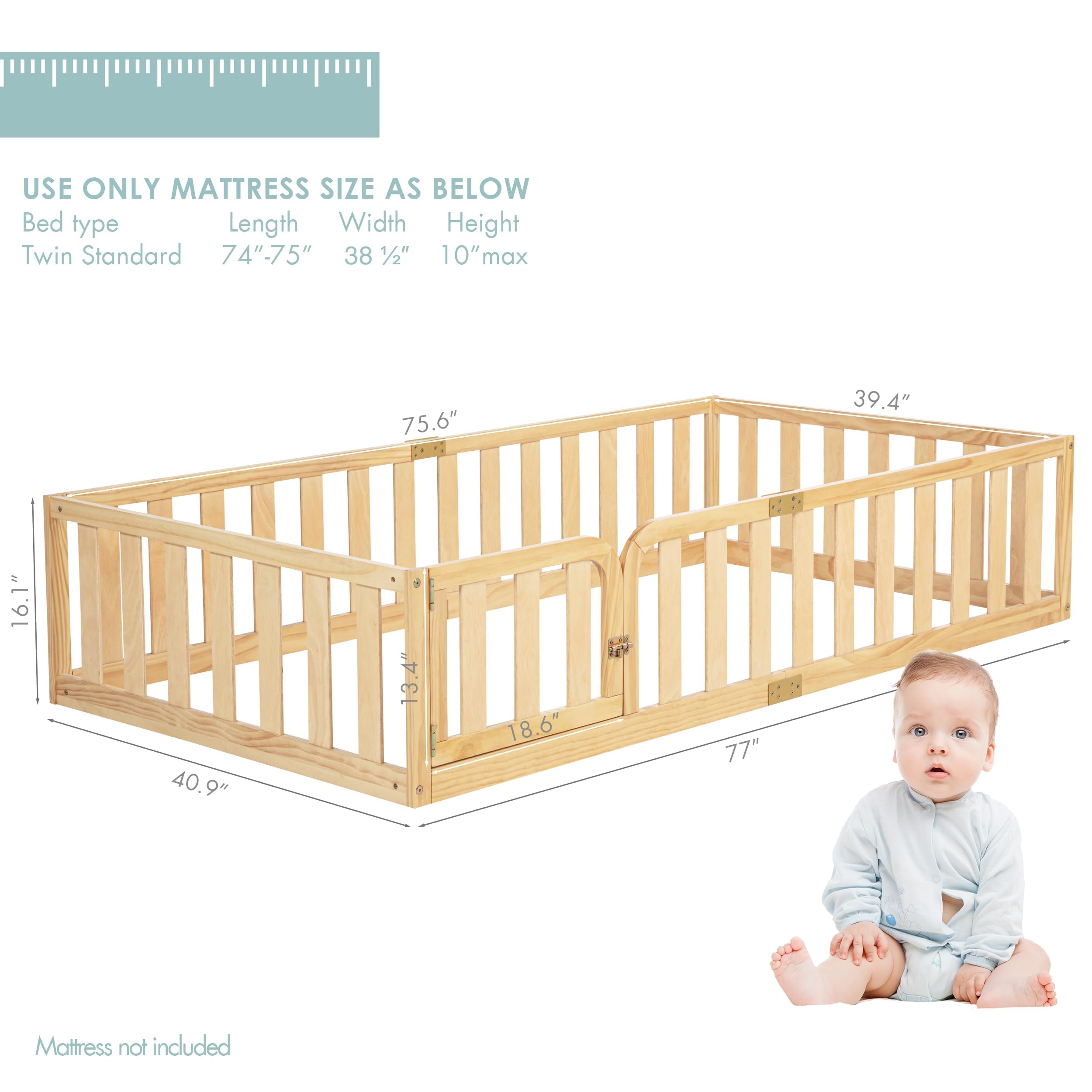 Spirich mattress-ready frame accepts a standard twin mattress.