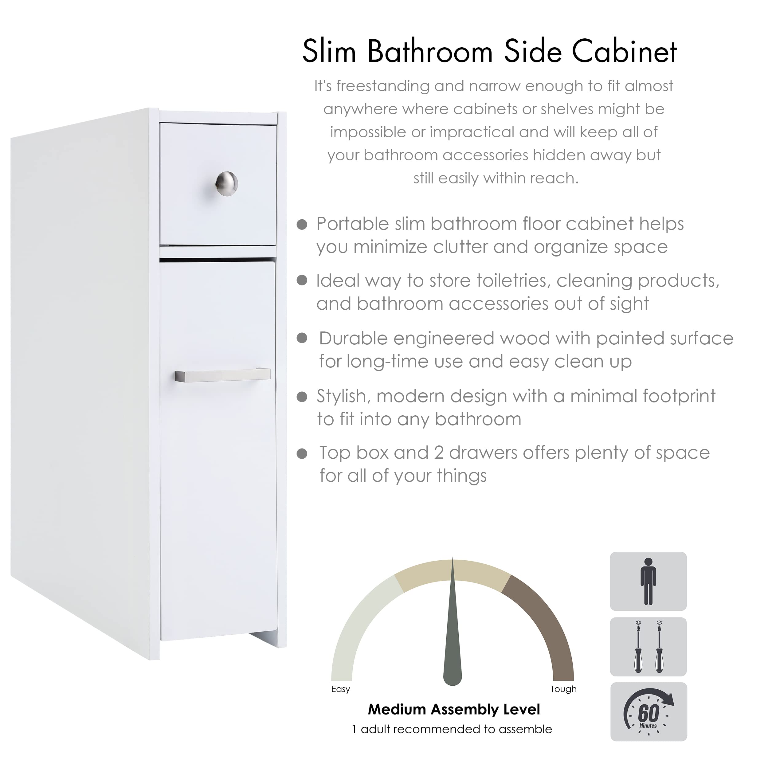 Spirich Slim Cabinet top nook hides meds and essentials while remaining accessible