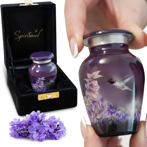 Spiritwind hummingbird urn cover, sacred purple finish for a meaningful remembrance