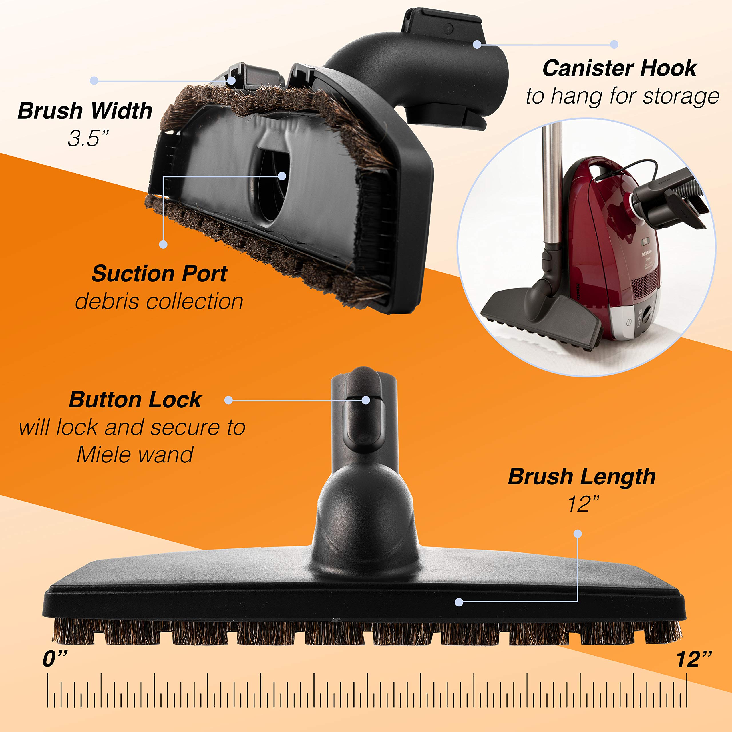 Splinova Miele parquet brush durability close-up highlights quality construction.