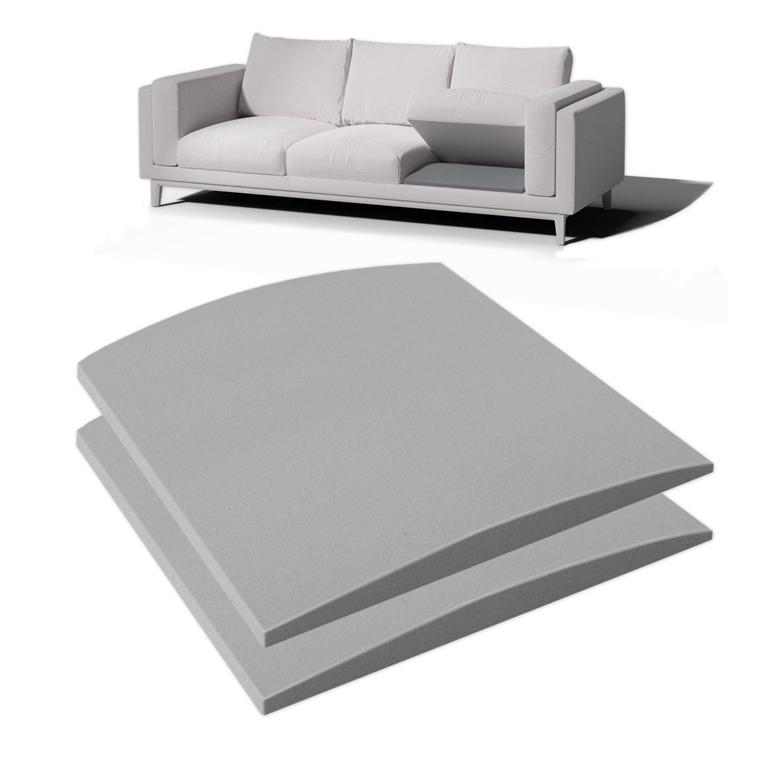 Spongiduits cushion support placed under a 20x20 inch cushion for stable seating