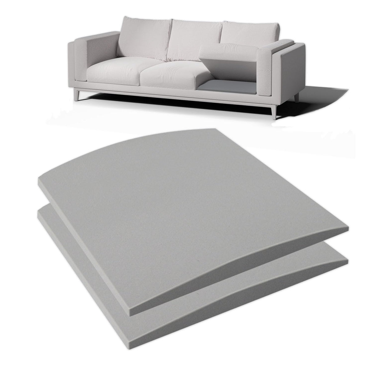 Spongiduits cushion support placed under a 20x20 inch cushion for stable seating