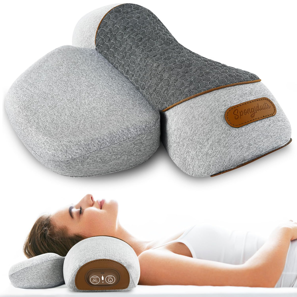 Spongiduits neck massager pillow front view highlights ergonomic alignment