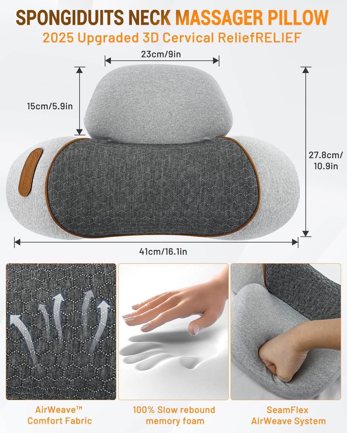 Spongiduits neck massager pillow side view shows compact, supportive profile