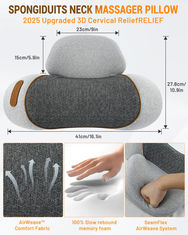 Spongiduits neck massager pillow side view shows compact, supportive profile