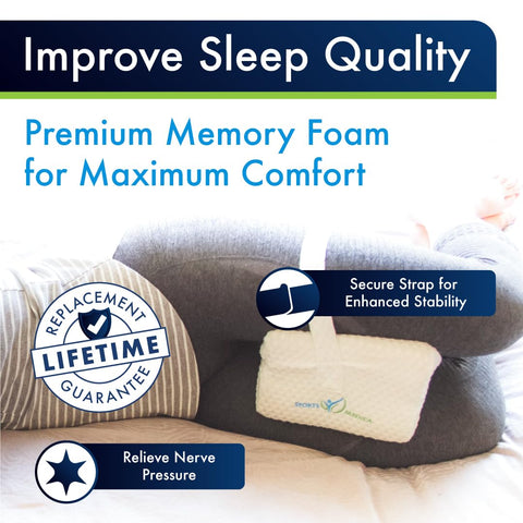 Sports Medica knee pillow with washable cover keeps bedding fresh.