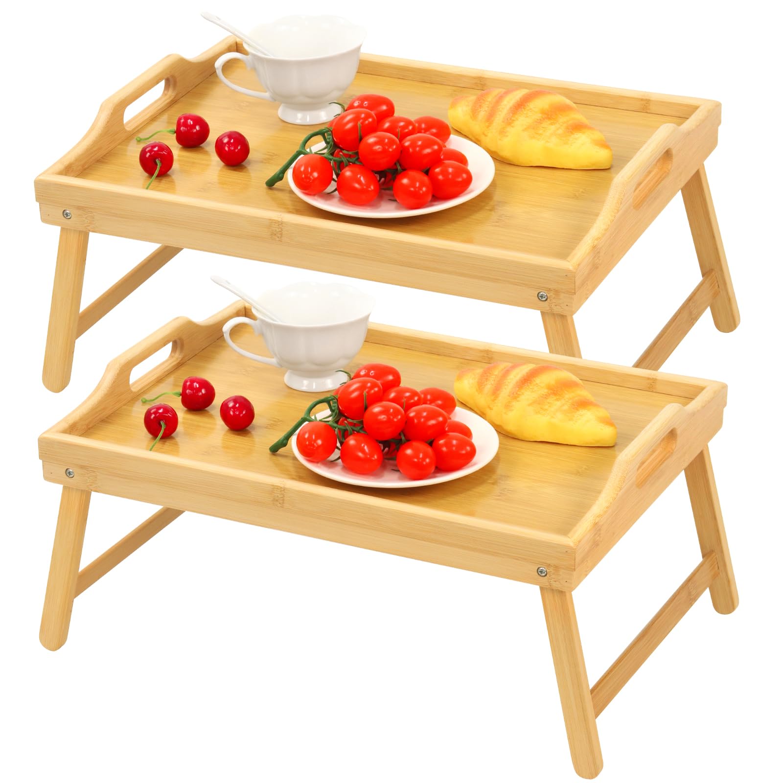 SPOPSOOD bamboo bed tray 2-pack with folding legs for easy breakfast in bed.