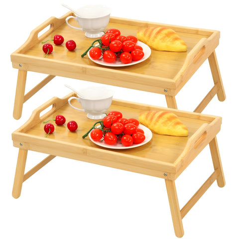 SPOPSOOD bamboo bed tray 2-pack with folding legs for easy breakfast in bed.