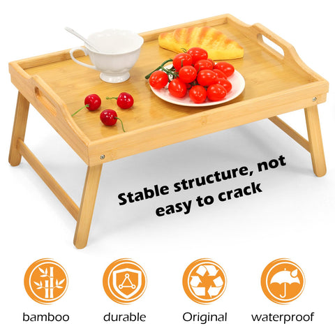 SPOPSOOD bamboo bed tray with folding legs for portable laptop work on the couch.