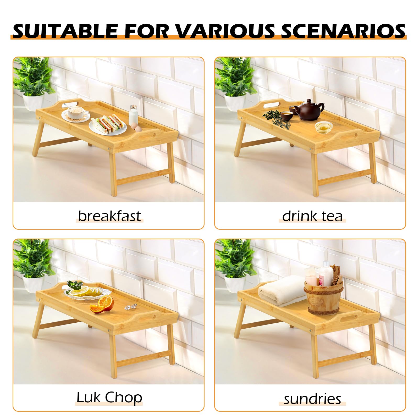 SPOPSOOD bamboo tray with raised edges prevents spills during use.
