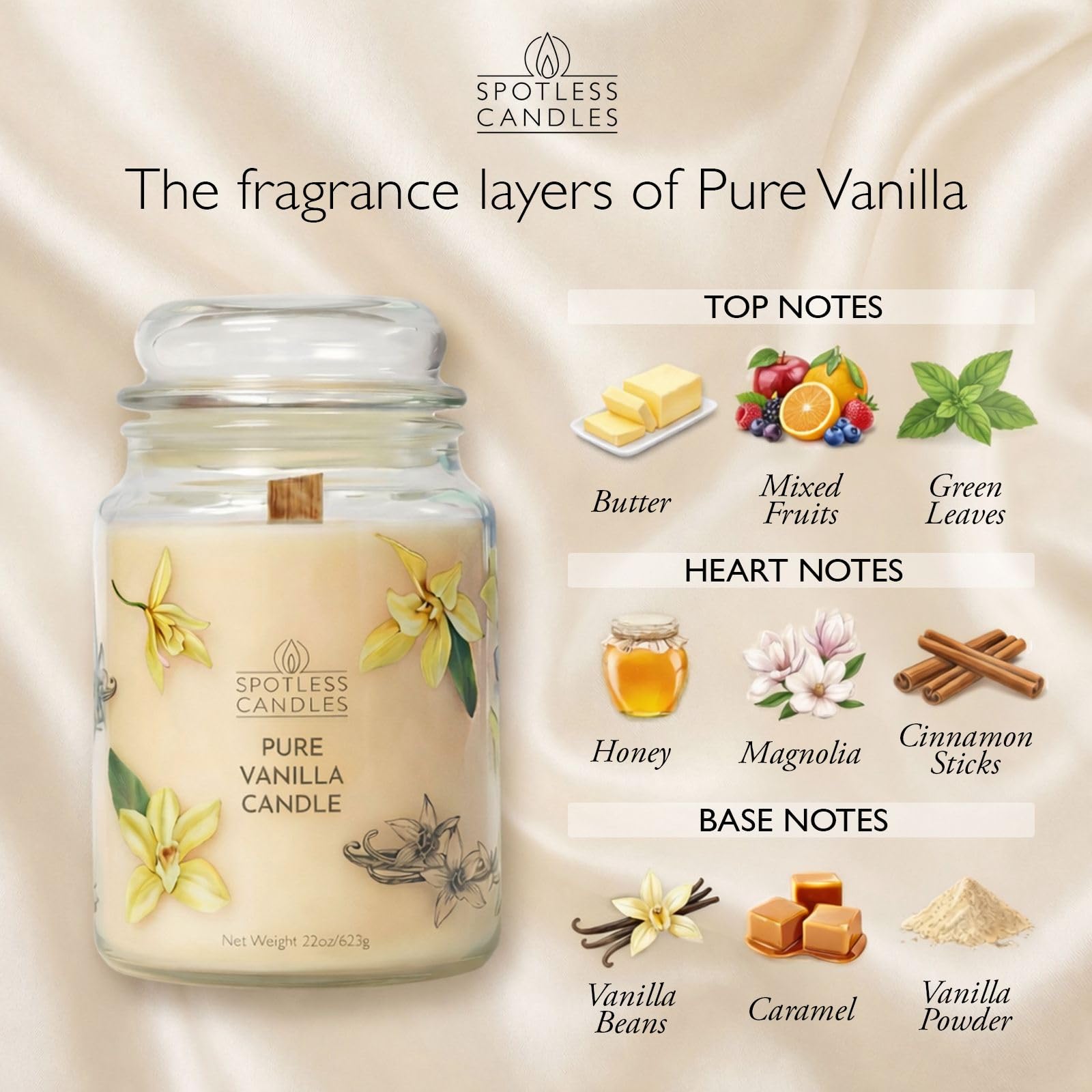 Spotless Leopard Vanilla Candle close-up shows rich top notes and warmth.