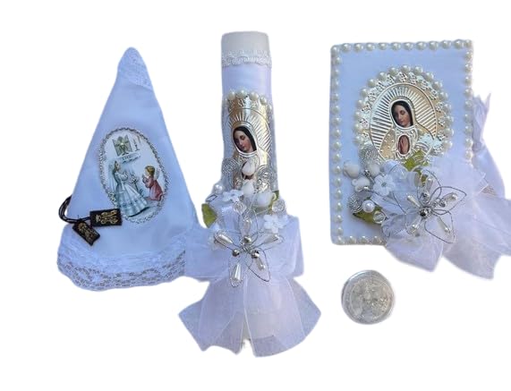 SPPRANDOM decorated candle with Guadalupe motif for the girl's ceremony