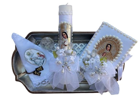 SPPRANDOM first communion candle set featuring the Lady of Guadalupe image for sacred celebrations