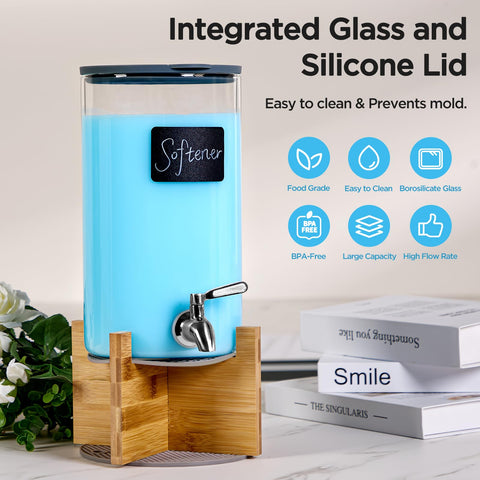 Spreccio stainless steel faucet complements the durable glass container.