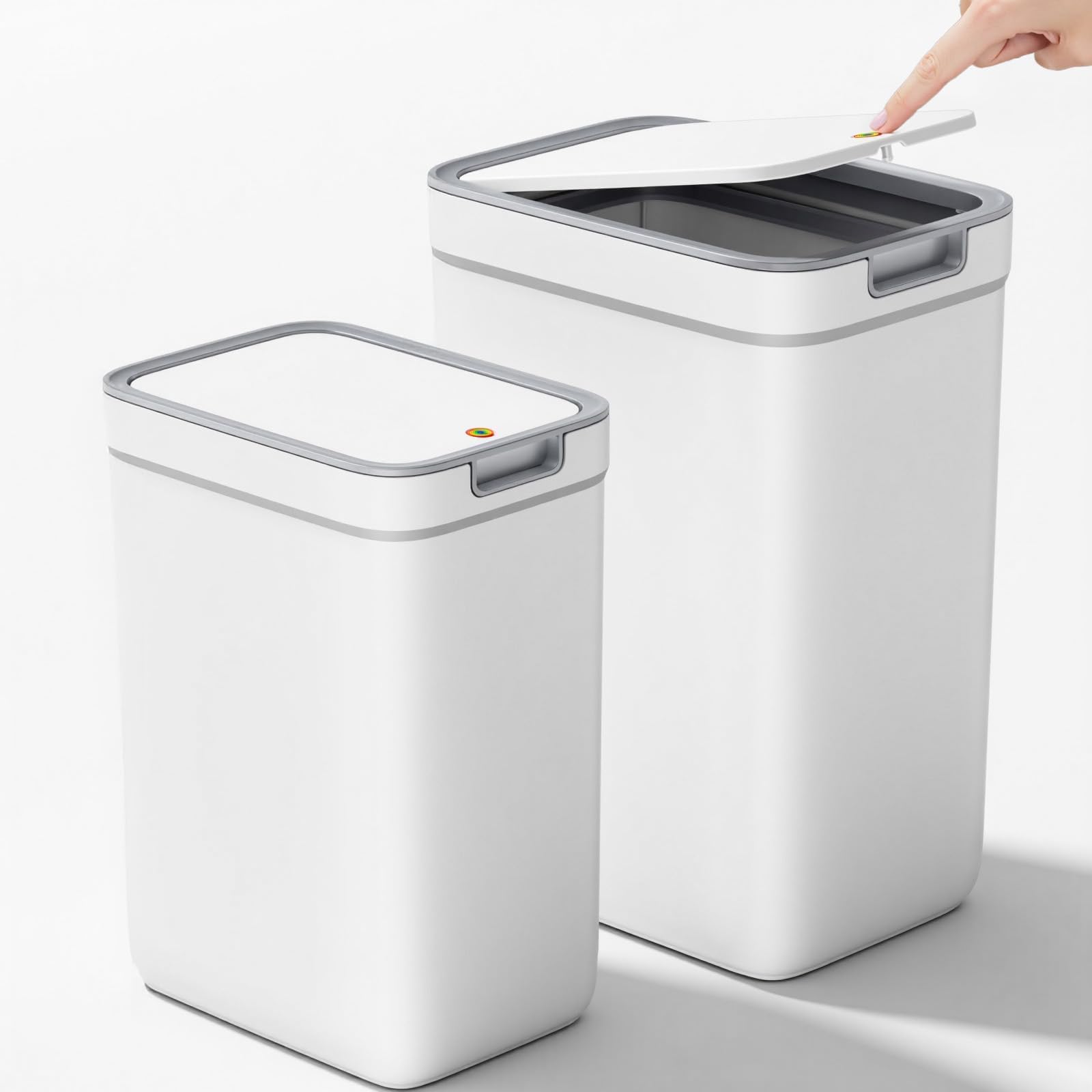 Spreezy 2-pack 3.6 gallon trash can with lid in white for bathroom waste containment