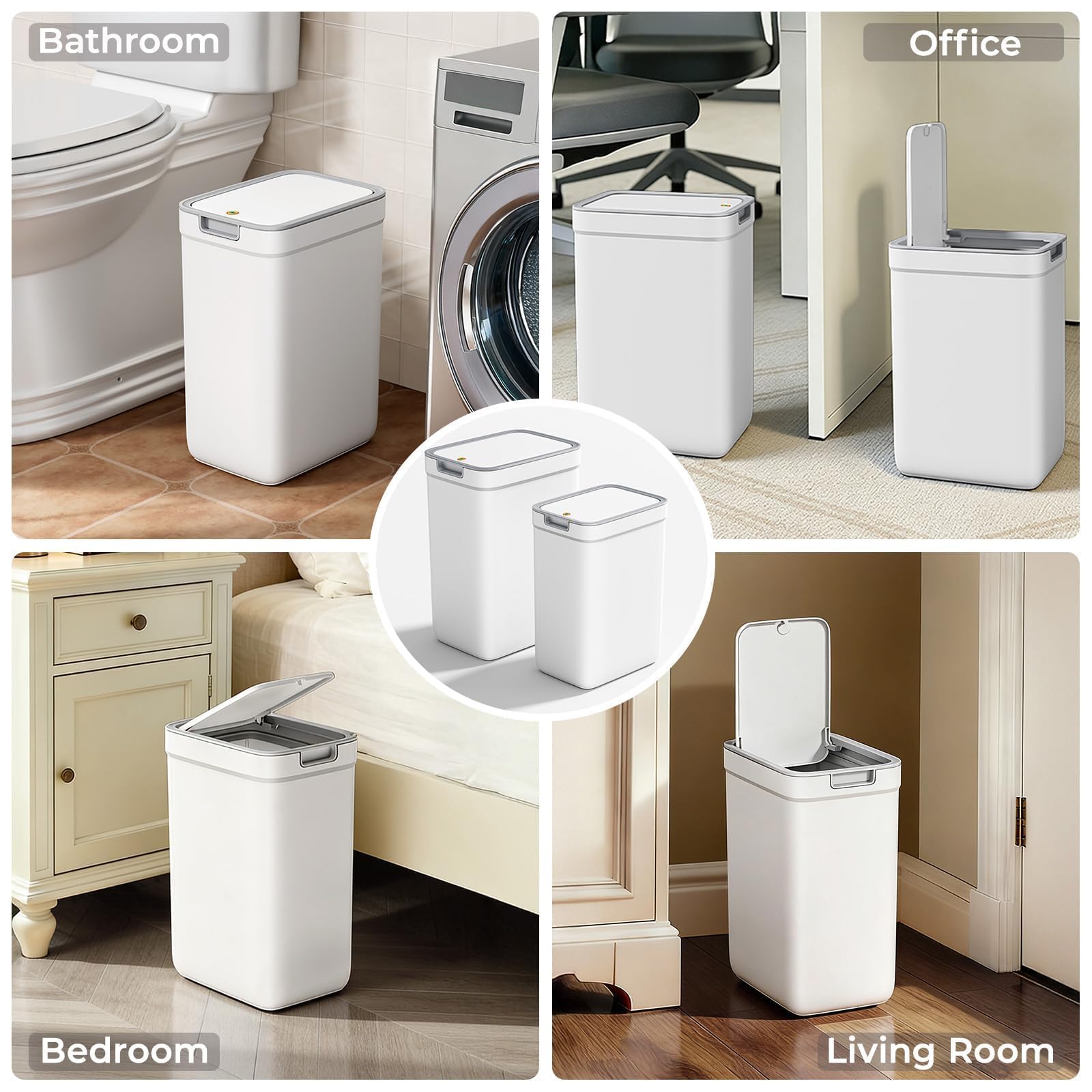 Spreezy compact trash can in office keeps desk area organized