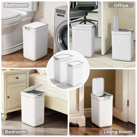 Spreezy compact trash can in office keeps desk area organized