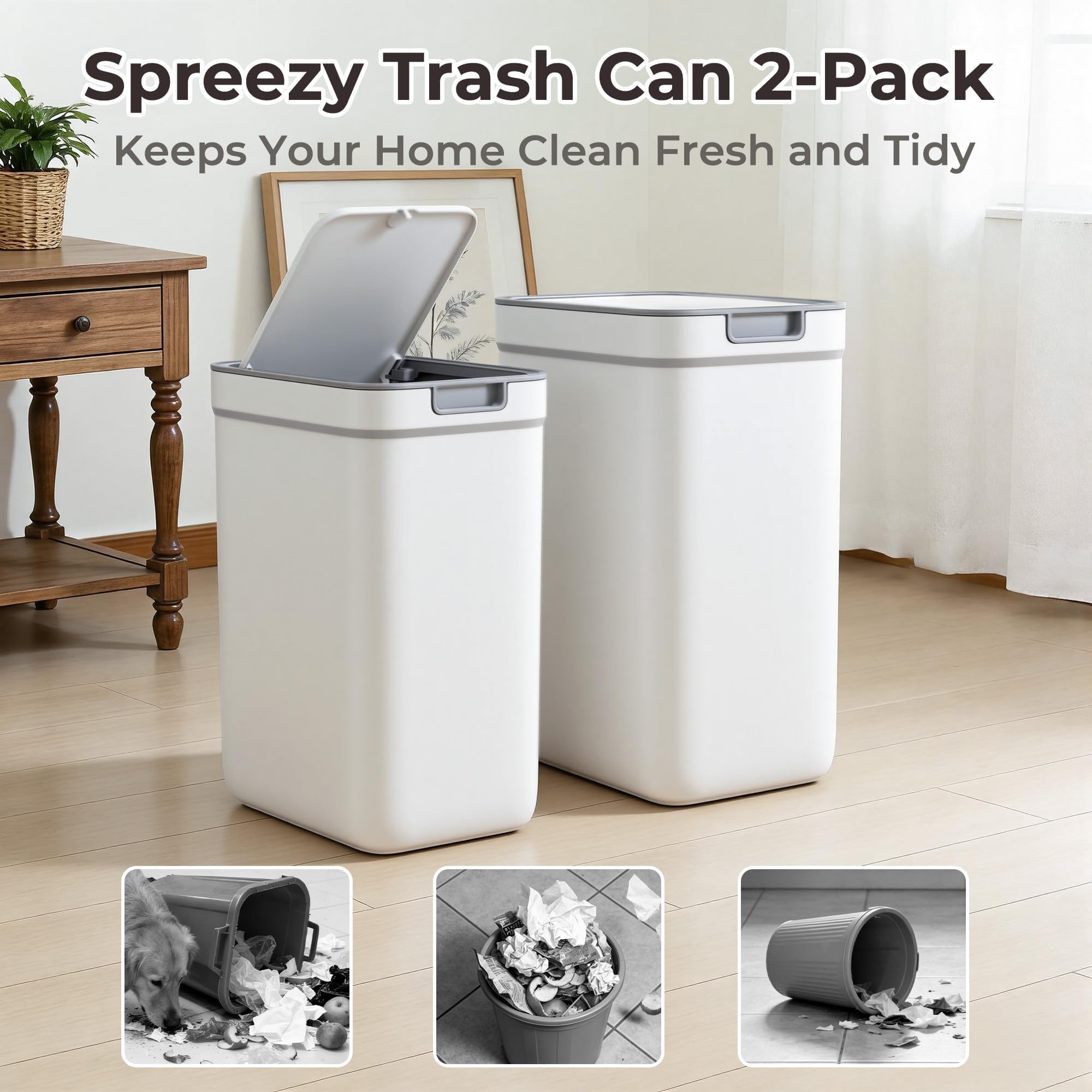 Spreezy modern white finish trash can complements any room decor