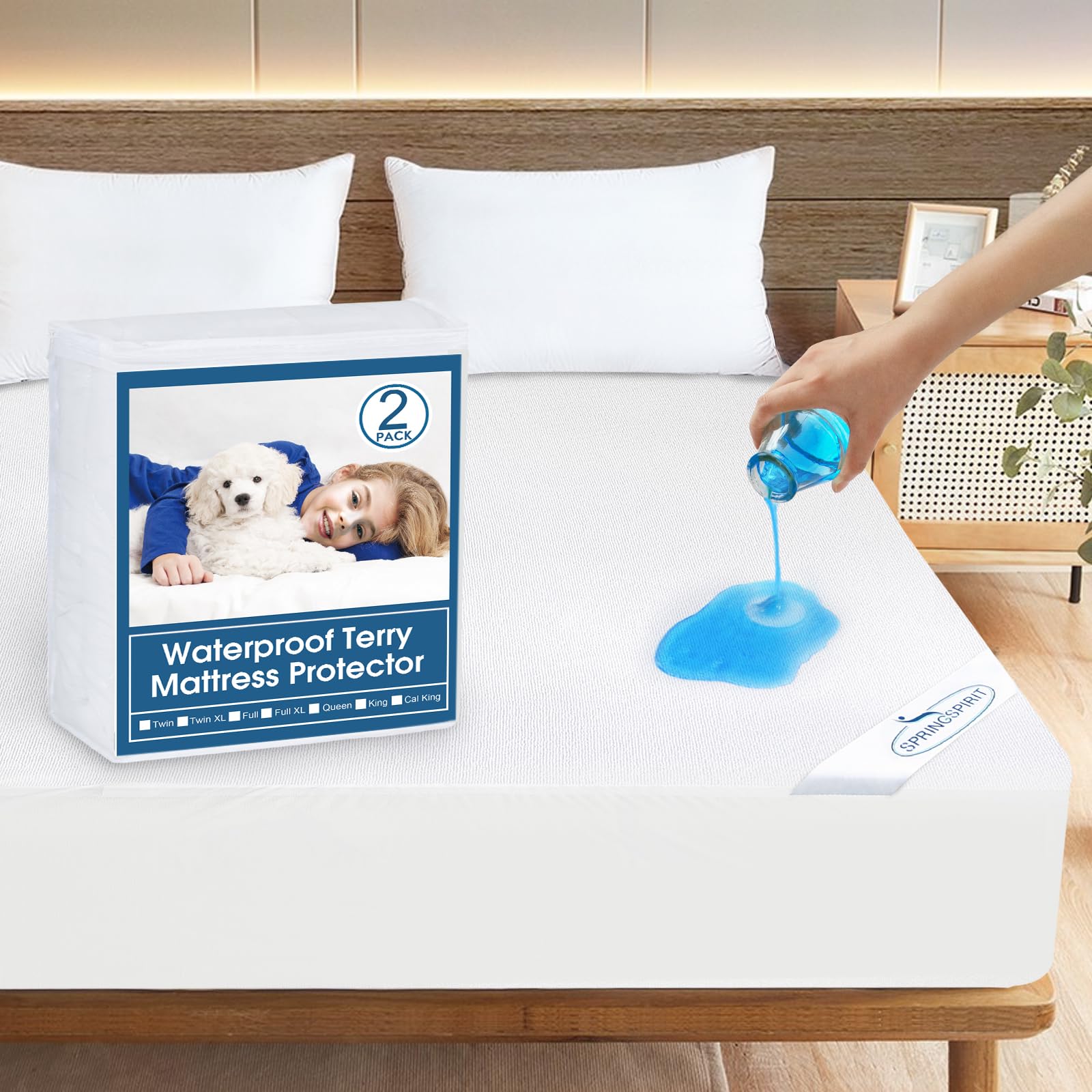 SPRINGSPIRIT twin waterproof protector on a mattress, guarding against spills.