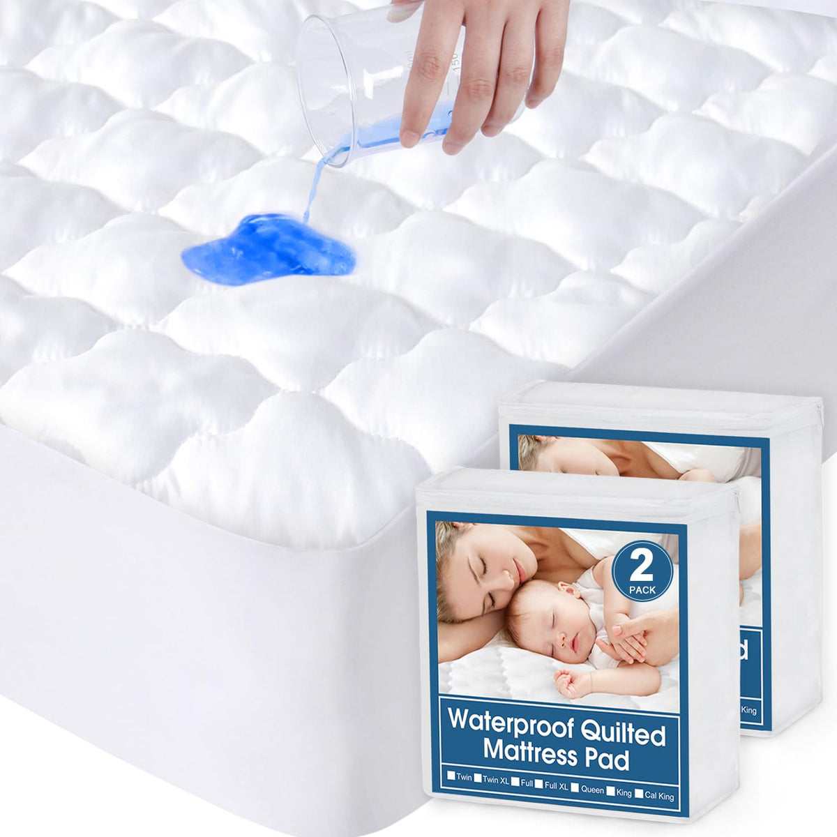 SPRINGSPIRIT waterproof mattress protector 2-pack in white keeps full beds dry and protected.