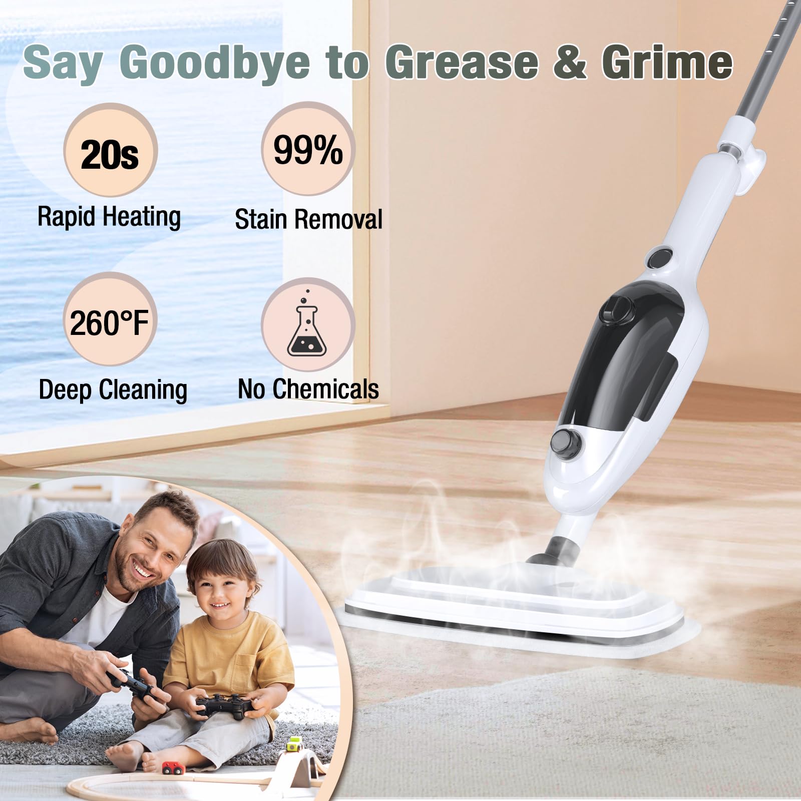 Sprobil steam mop cleans hardwood floors with high-temperature steam.