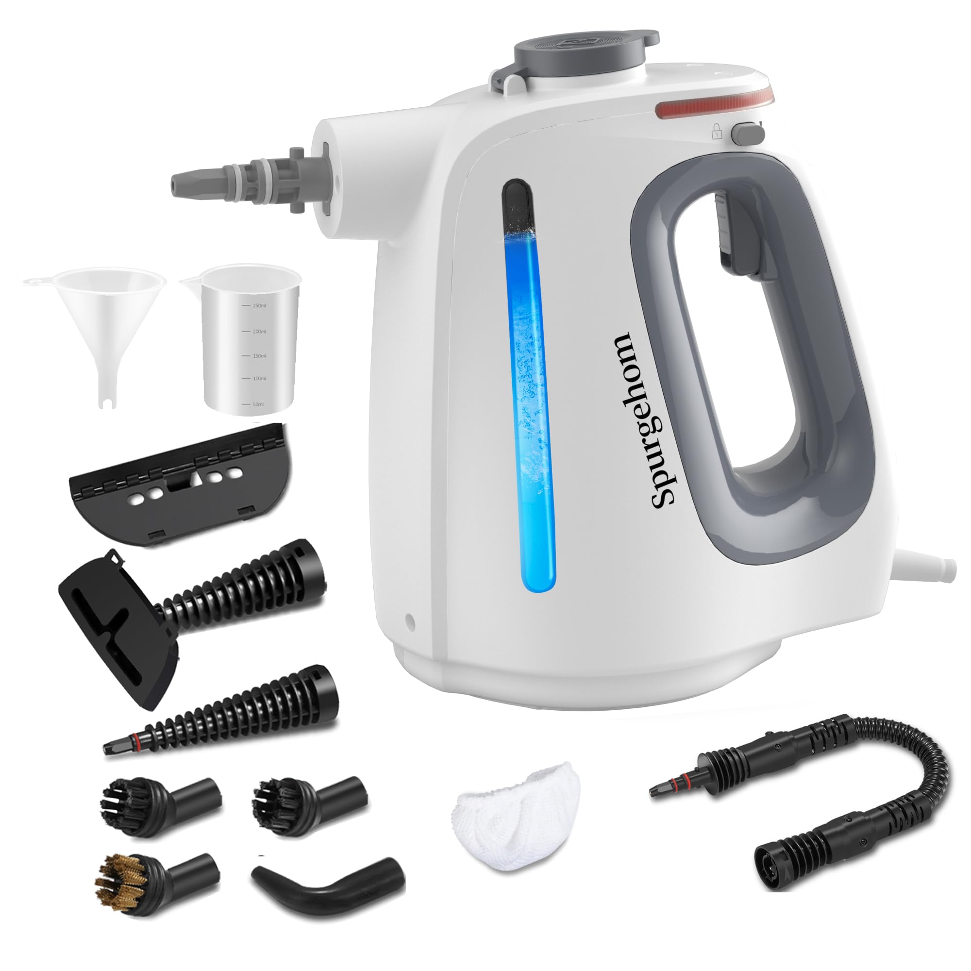 Spurgehom handheld steam cleaner front view demonstrating compact design and ease of handling