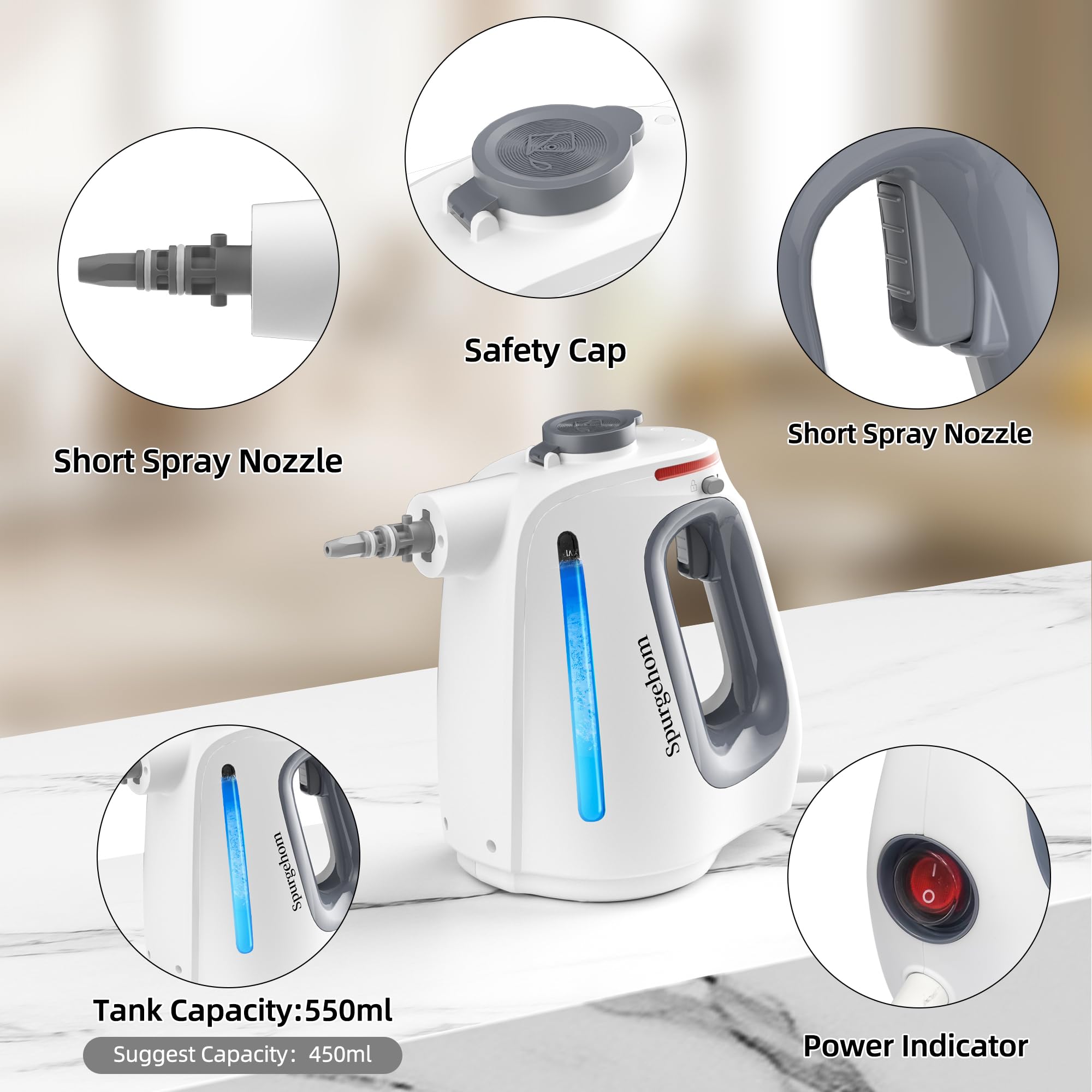 Spurgehom steam cleaner in use on a floor for chemical-free cleaning