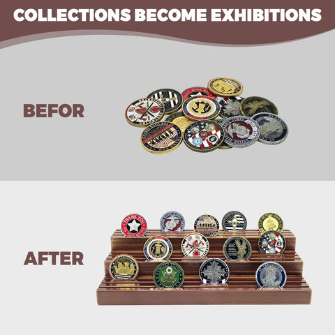 SPVIKISGO coin display stand closeup wood grain shows premium finish and durable grooves