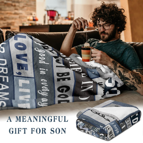 Spwasplo son blanket gift unwrapped, revealing heartfelt warmth and care.