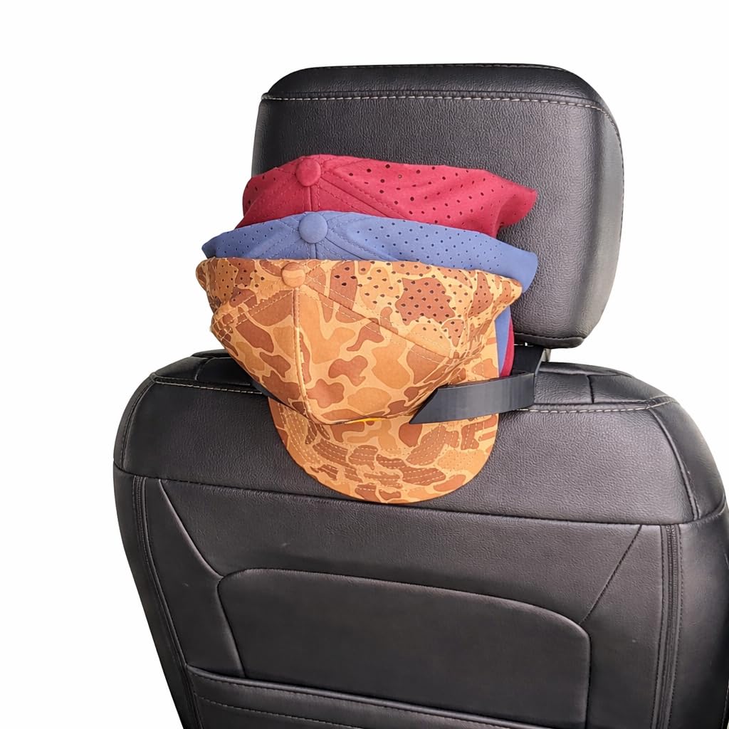 SPWM CabCap mounted on headrest posts keeps hats within easy reach