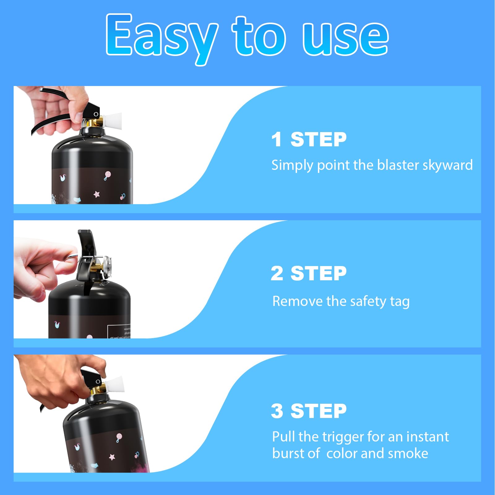 Anti-slip nozzle and safety features simplify handling during celebrations.