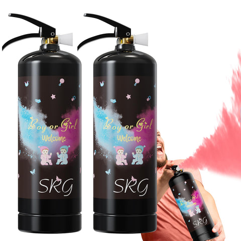 SRG Giant pink gender reveal fire extinguisher 2-pack ready for dramatic burst