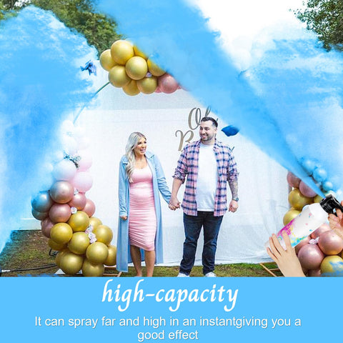 SRG long-lasting blue spray creates a memorable gender reveal moment.