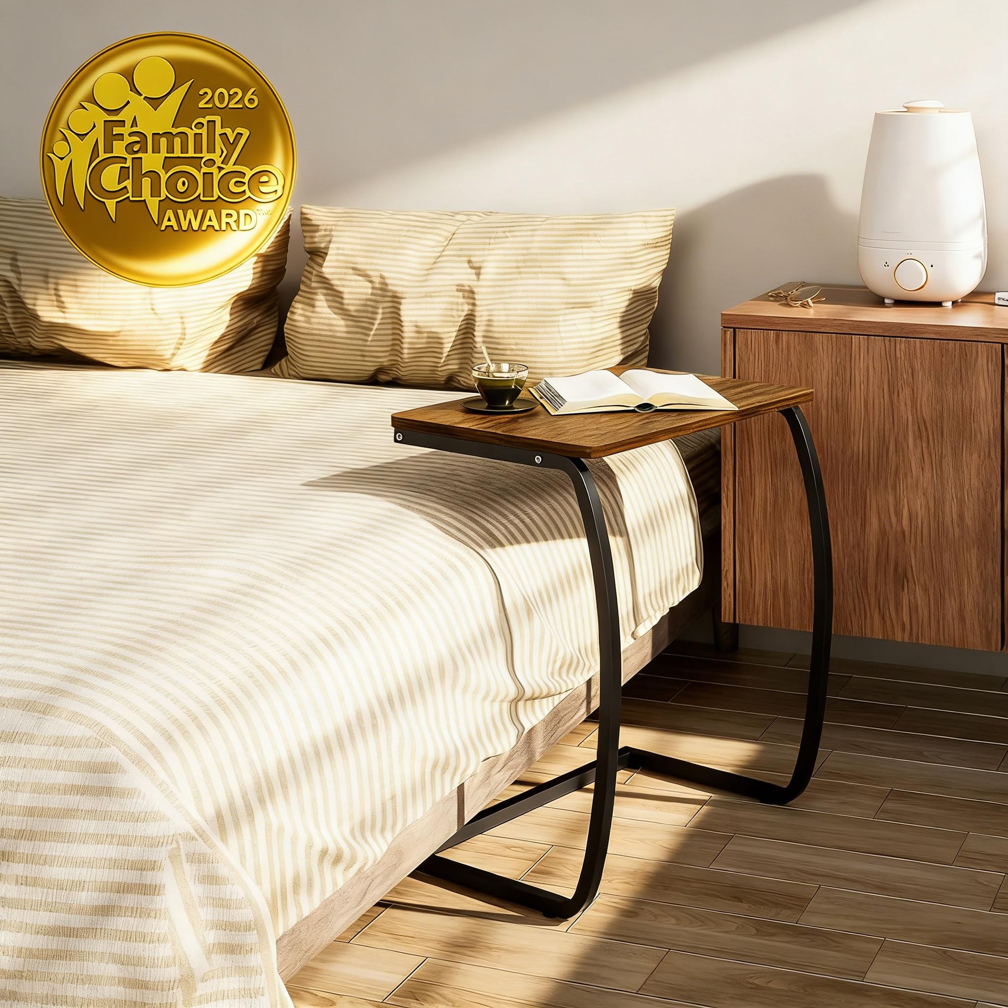 SRIWATANA C-shaped table with walnut top, easy reach for laptop or snacks