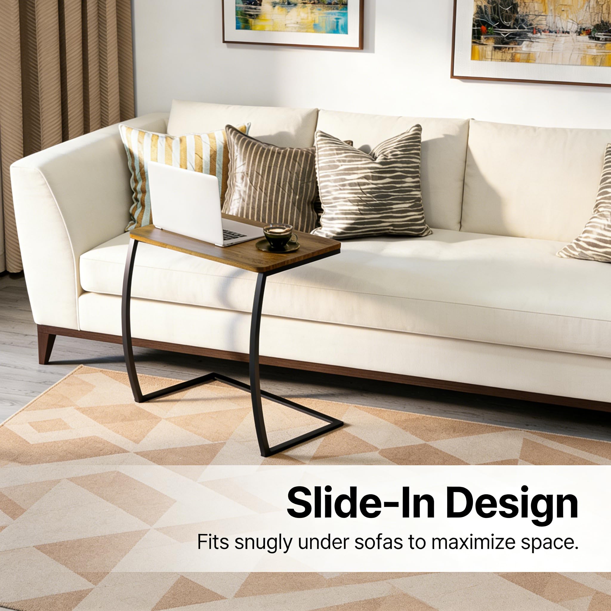SRIWATANA end table with matte black frame complements vintage living rooms